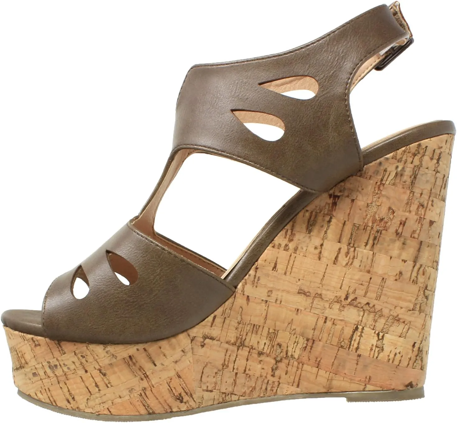 Womens Platform Sandals Cutout T-Strap Slingback Cork Wedges