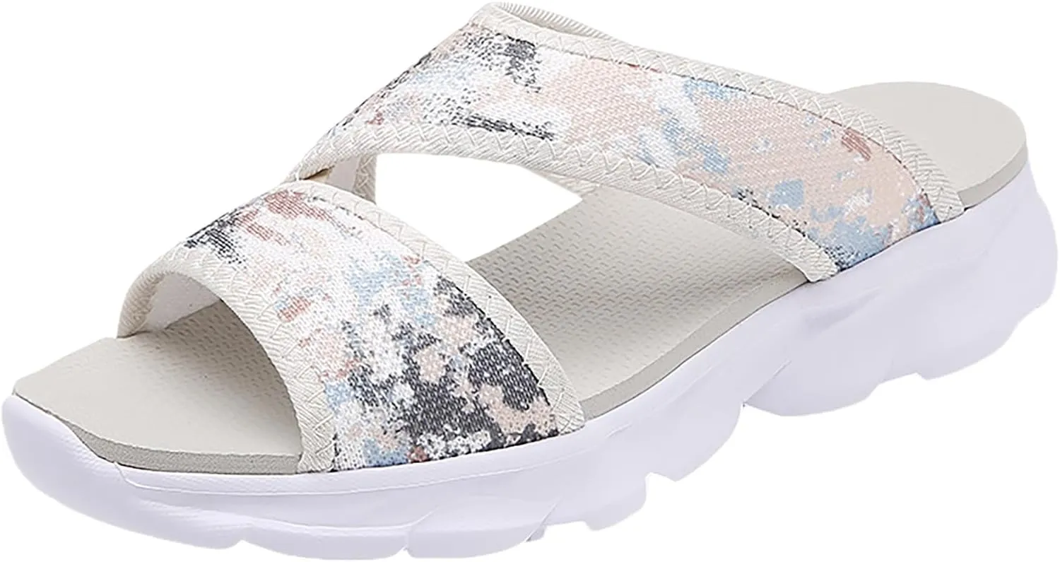 Womens Platform Sandals Elastic Ankle Strap Open Toe Flower Shoes Summer Platform Comfortable Low Wedges Womens Sandal