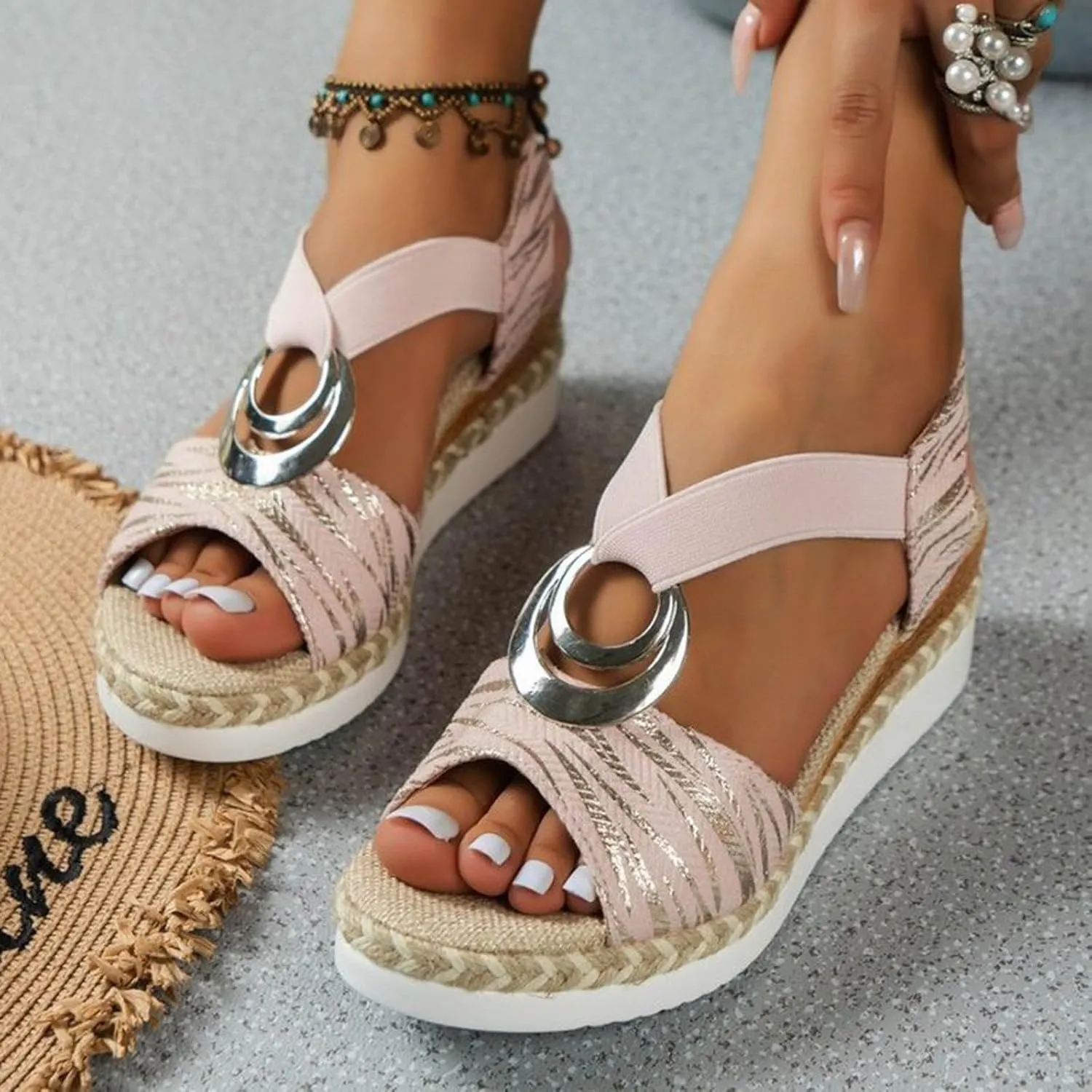 Womens Platform Sandals Women's Open Toe Ankle Strap Summer Platform Comfortable Low Wedges Womens Sandal