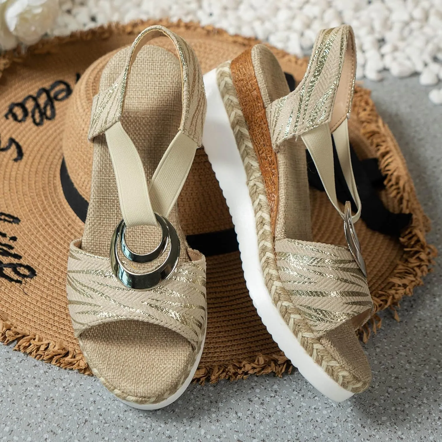 Womens Platform Sandals Women's Open Toe Ankle Strap Summer Platform Comfortable Low Wedges Womens Sandal