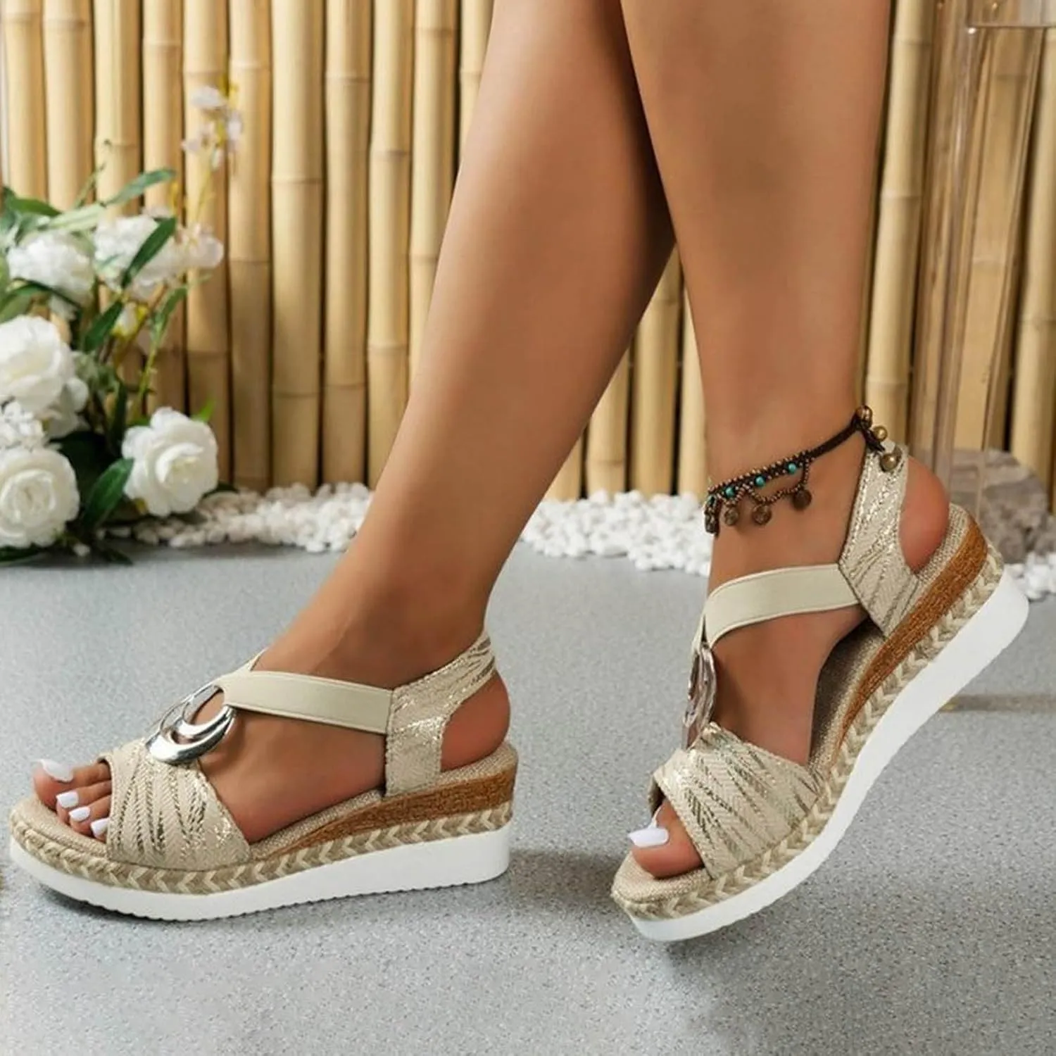 Womens Platform Sandals Women's Open Toe Ankle Strap Summer Platform Comfortable Low Wedges Womens Sandal