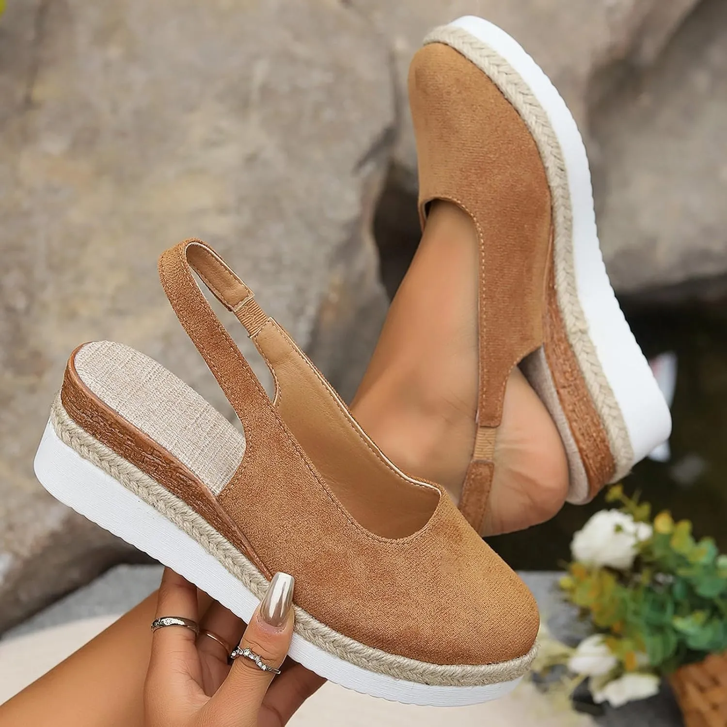 Women's Platform Wedge Sandals Comfortable High Heeled Wedges with Adjustable Buckle Womens Low Wedges Platform Sandals