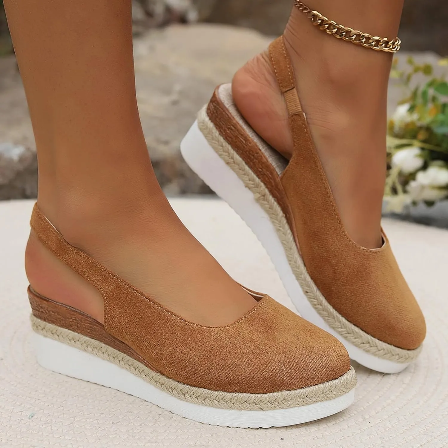 Women's Platform Wedge Sandals Comfortable High Heeled Wedges with Adjustable Buckle Womens Low Wedges Platform Sandals
