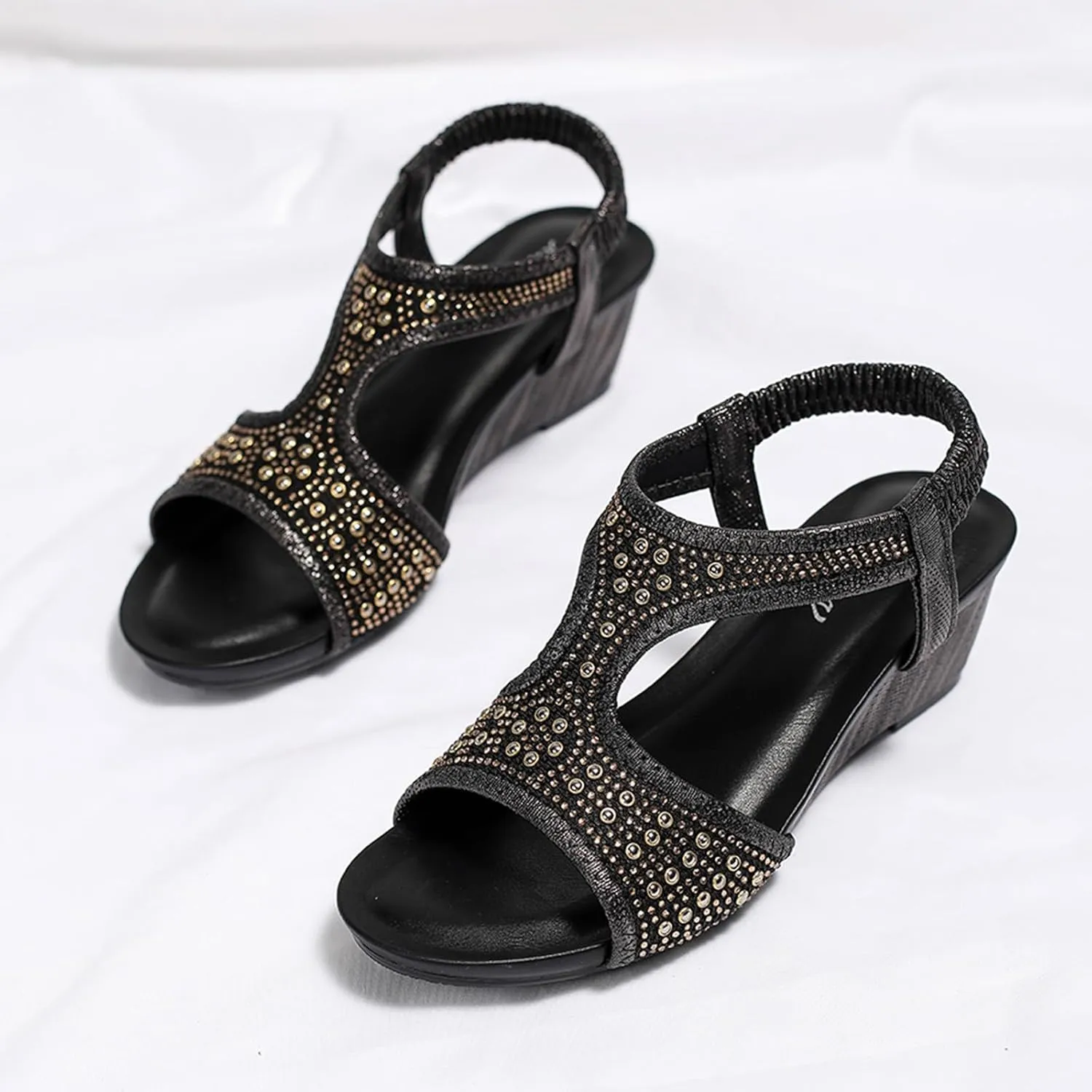 Women's Platform Wedge Sandals Flower Low Heel Dressy Sandals Summer Low Wedges Womens Comfortable Open Toe Sandal
