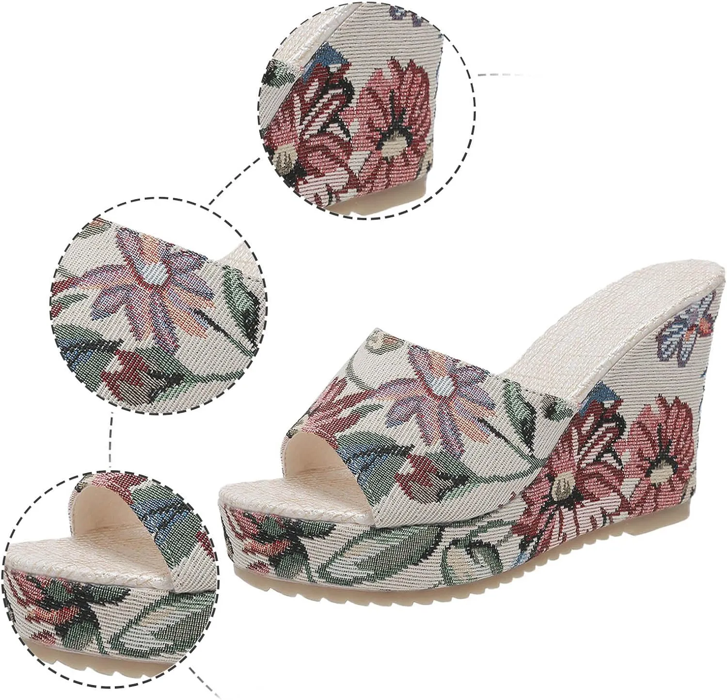 Womens Platform Wedge Sandals Open Toe Ankle Strap High Heeled Sandals Womens Casual Summer Stylish Floral Sandals