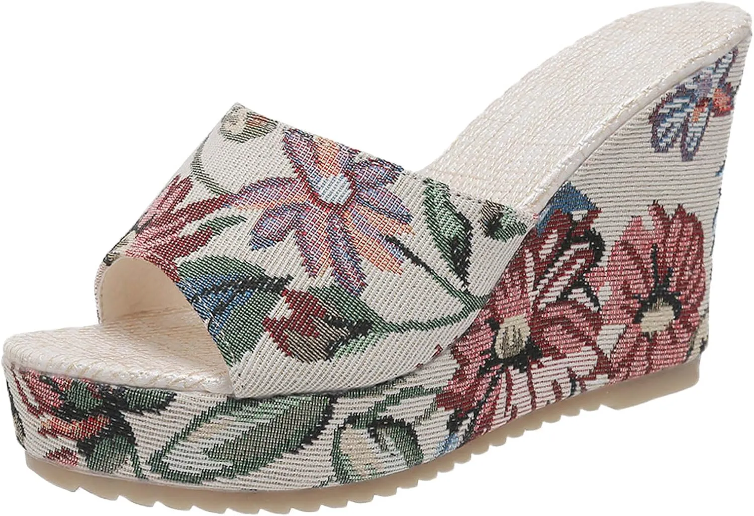 Womens Platform Wedge Sandals Open Toe Ankle Strap High Heeled Sandals Womens Casual Summer Stylish Floral Sandals