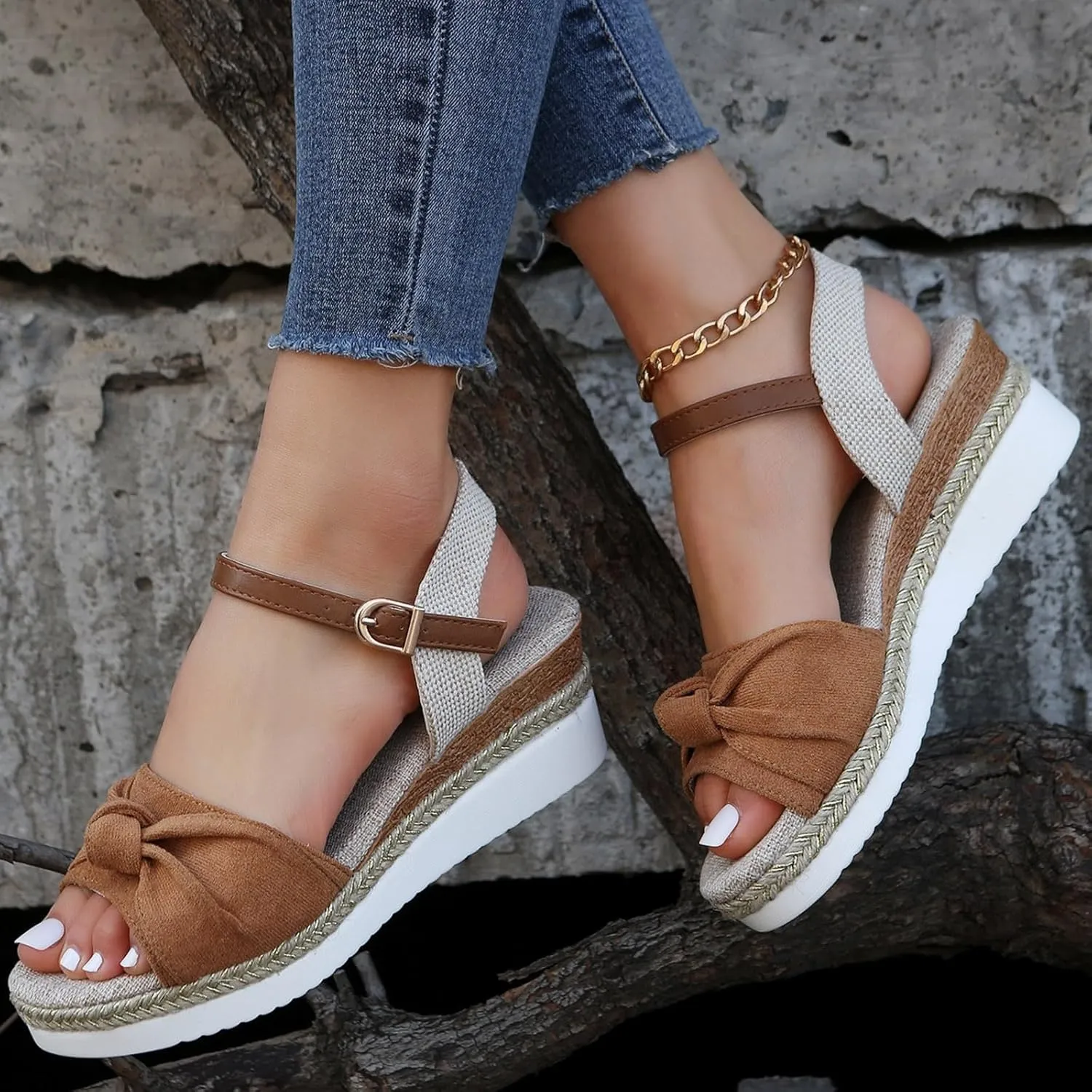 Women's Platform Wedge Sandals Women's Classic Wedge Heels Sandals Elastic Ankle Strap Wedges Sandals