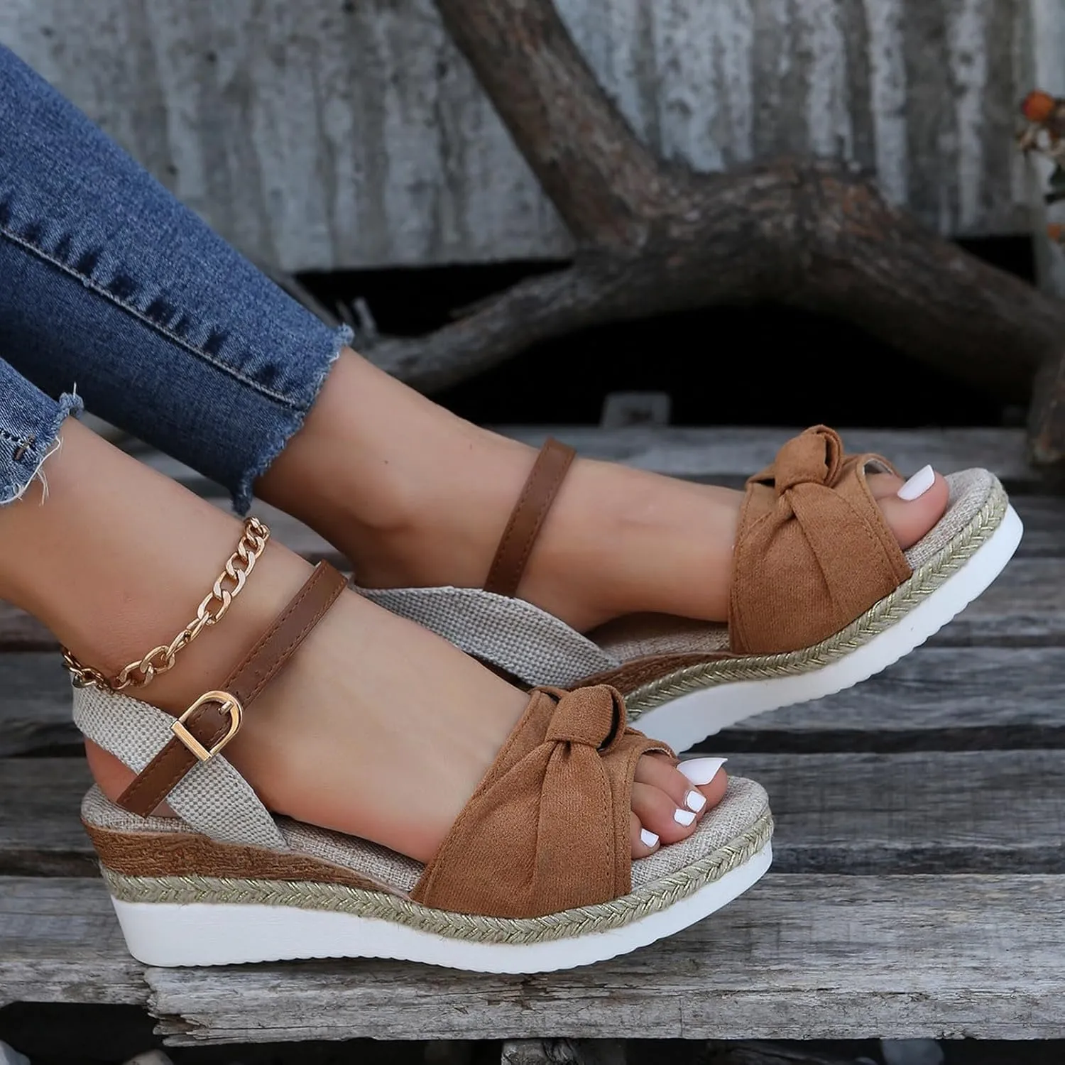 Women's Platform Wedge Sandals Women's Classic Wedge Heels Sandals Elastic Ankle Strap Wedges Sandals