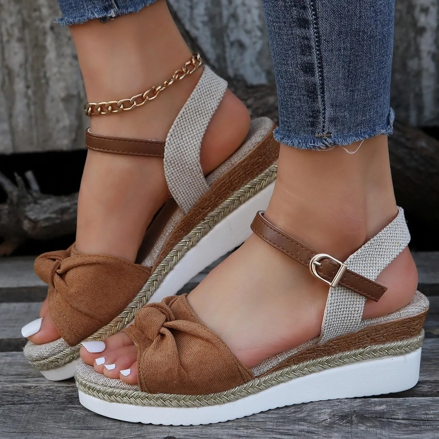 Women's Platform Wedge Sandals Women's Classic Wedge Heels Sandals Elastic Ankle Strap Wedges Sandals