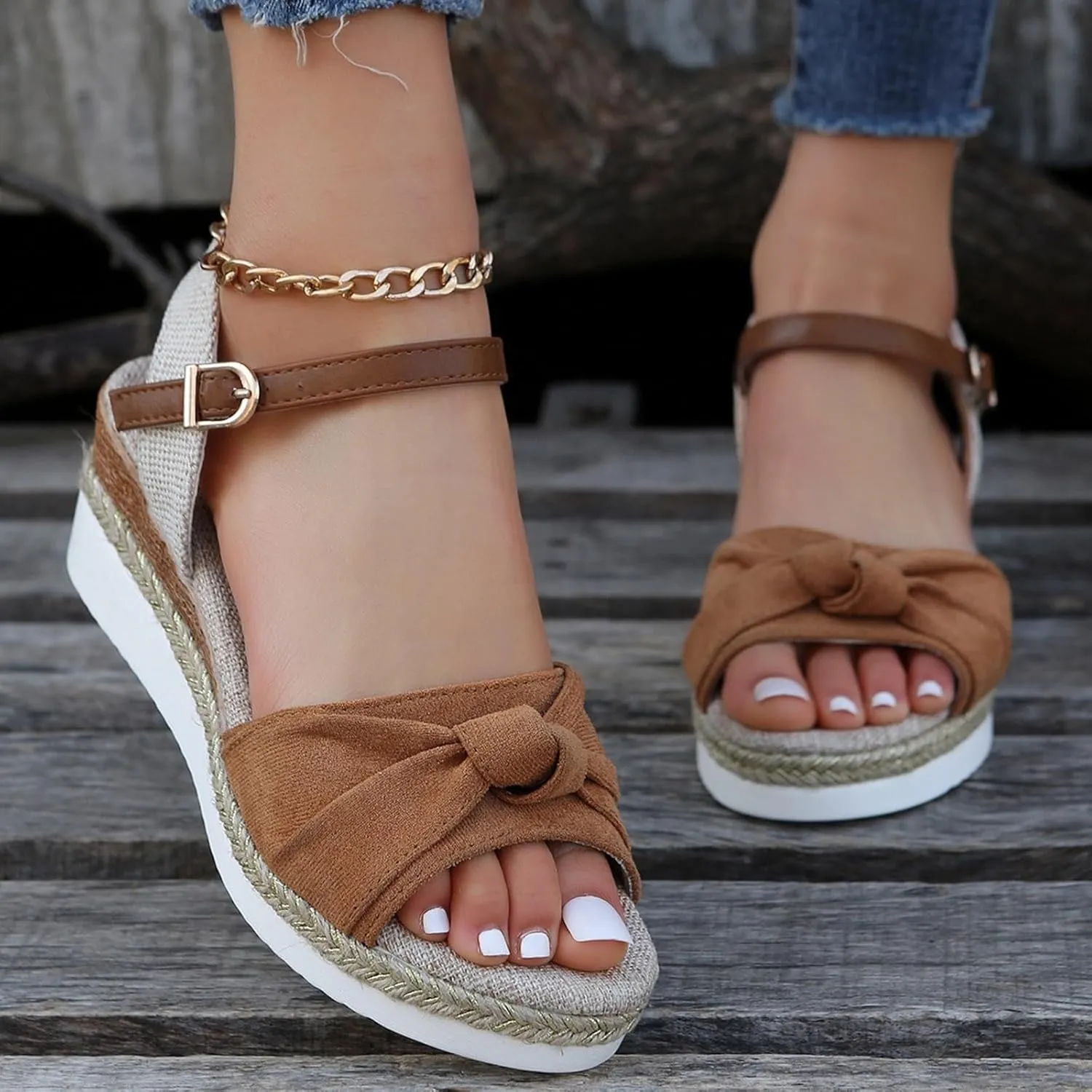 Women's Platform Wedge Sandals Women's Classic Wedge Heels Sandals Elastic Ankle Strap Wedges Sandals