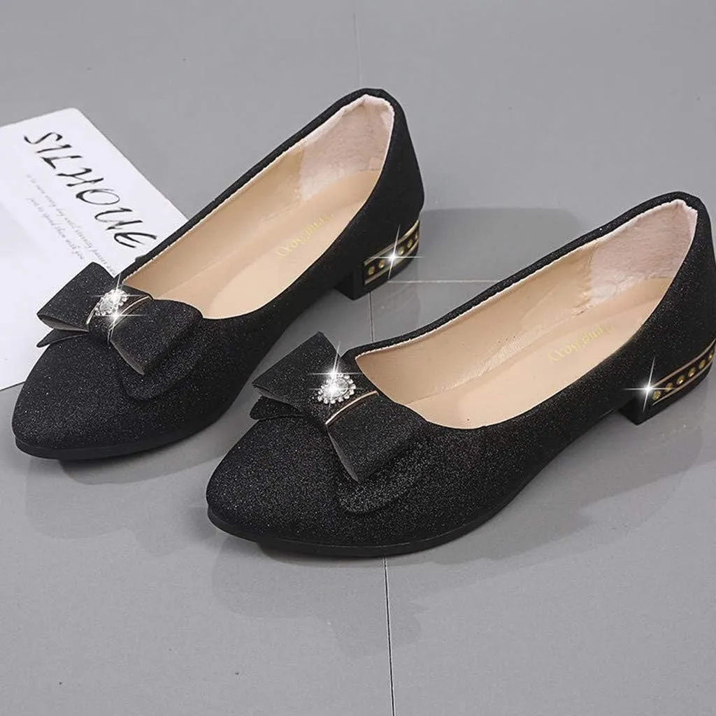 Womens Rhinestone Shoes Wedding Shoes Bride Flat Shoes Pointed Toe Ballet Flats Bowknot Dress Shoes Sparkly Shoes