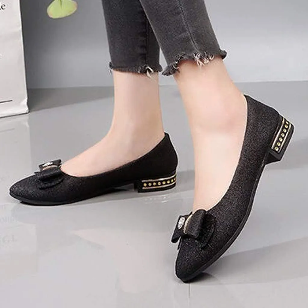 Womens Rhinestone Shoes Wedding Shoes Bride Flat Shoes Pointed Toe Ballet Flats Bowknot Dress Shoes Sparkly Shoes