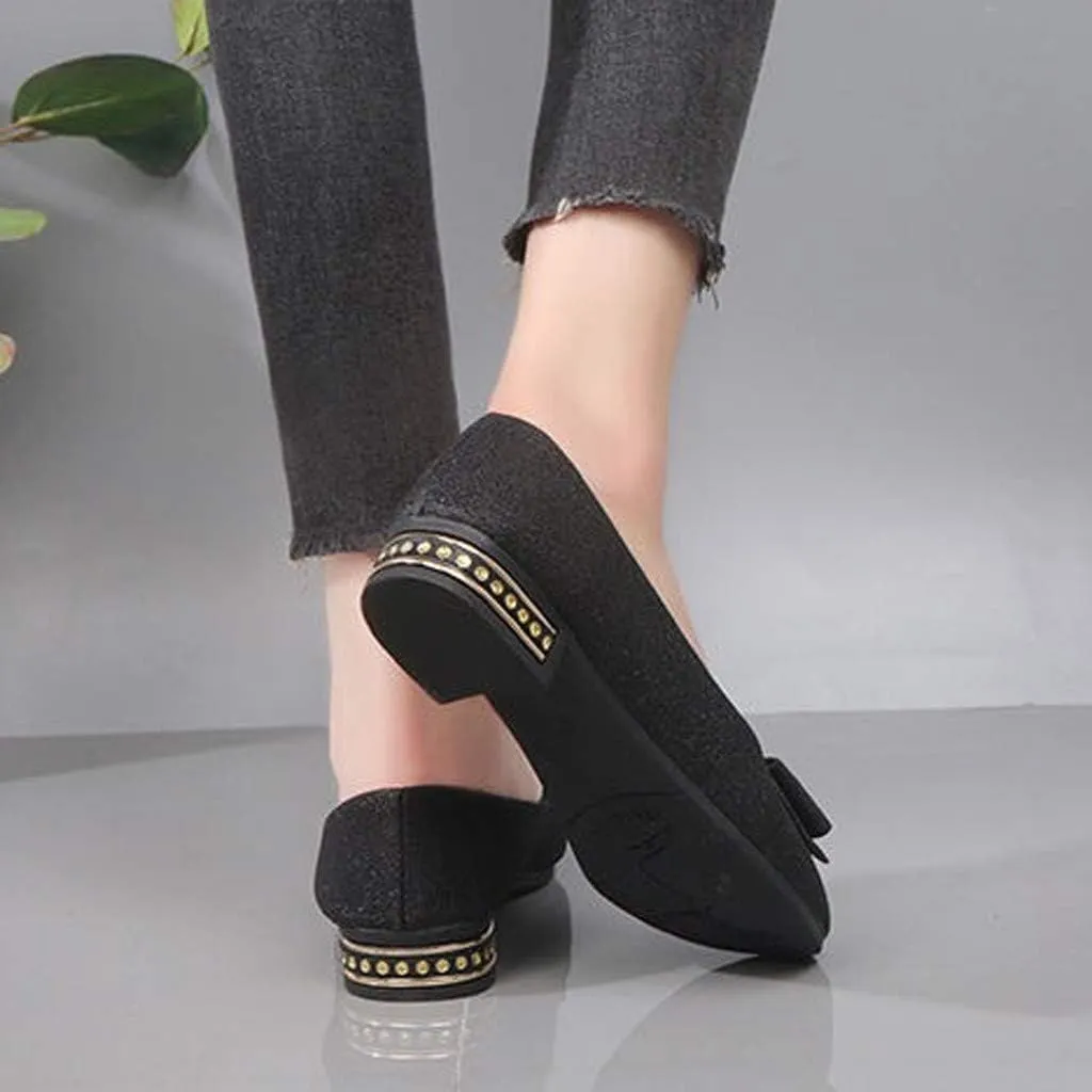 Womens Rhinestone Shoes Wedding Shoes Bride Flat Shoes Pointed Toe Ballet Flats Bowknot Dress Shoes Sparkly Shoes