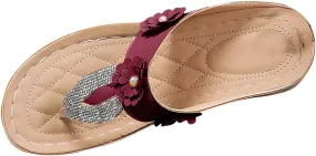 Womens Rhinestones Flip Flops Comfortable Arch Support Beach Sandal Low Wedge Thong Sandals Walking Non-Slip Slides