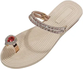 Women's Ring Toe Flat Sandals Fashion Trendy Flat Rhinestone Sandals Crystal Jeweled Sandal Open Toe Casual Lightweight Sandal Beach Slippers 2025