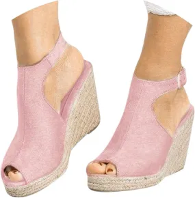 Womens Sandals 2024 Dressy Summer Wedge, Womens Espadrille Wedge Sandals Peep Toe Buckle Strap Platform Sandals