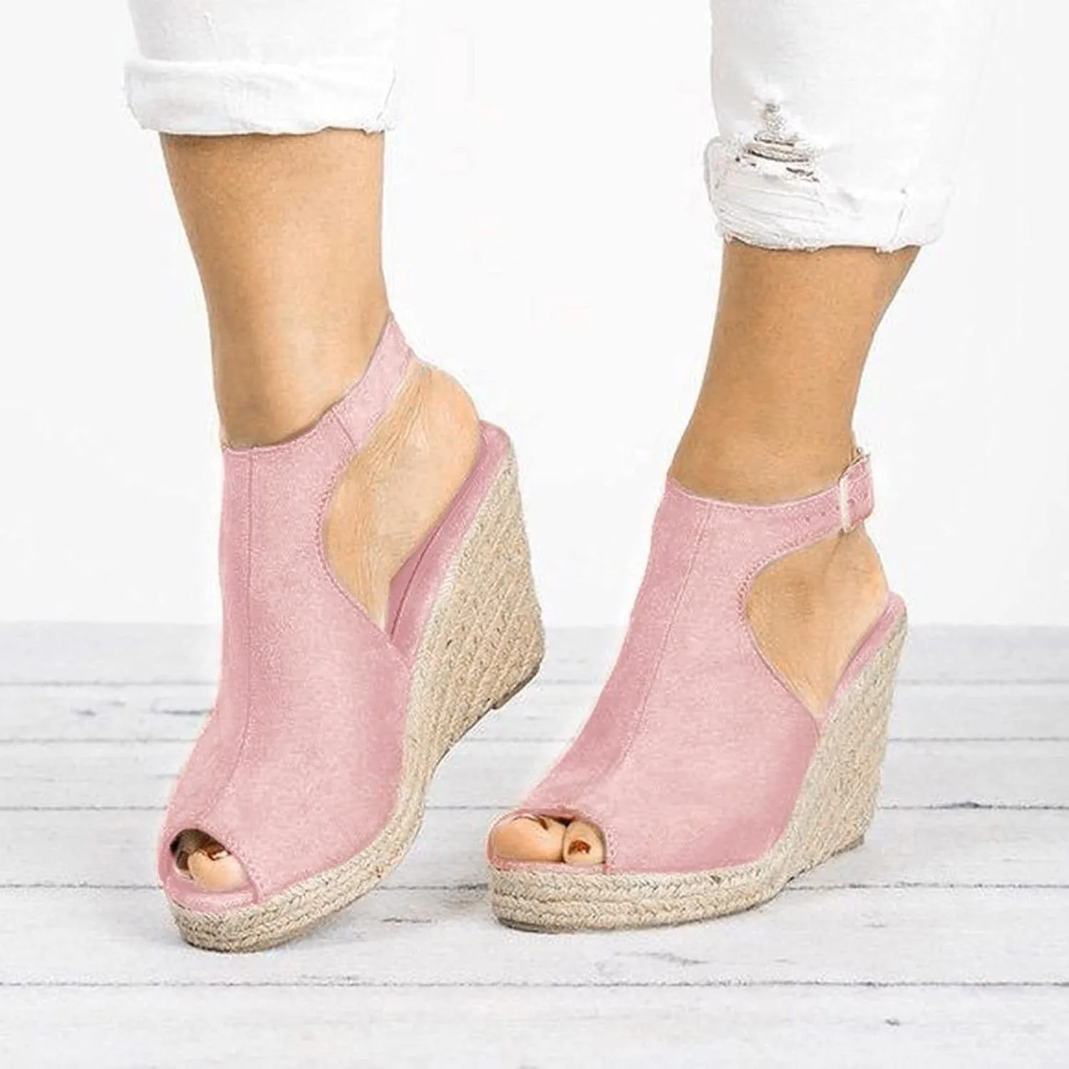 Womens Sandals 2024 Dressy Summer Wedge, Womens Espadrille Wedge Sandals Peep Toe Buckle Strap Platform Sandals