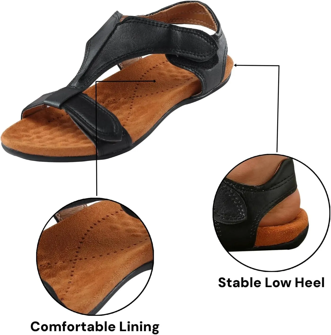 Womens Sandals Arch Support T-Strap Orthopedic Flat Adjustable Comfortable T-Strap Walking Sandals Beach Shoes