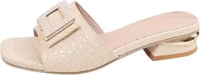 Women's Sandals Comfortable Low Chunky Heels Open Toe Flats Slide Sandals for Dressy Casual Daily Walking Wear Shoes