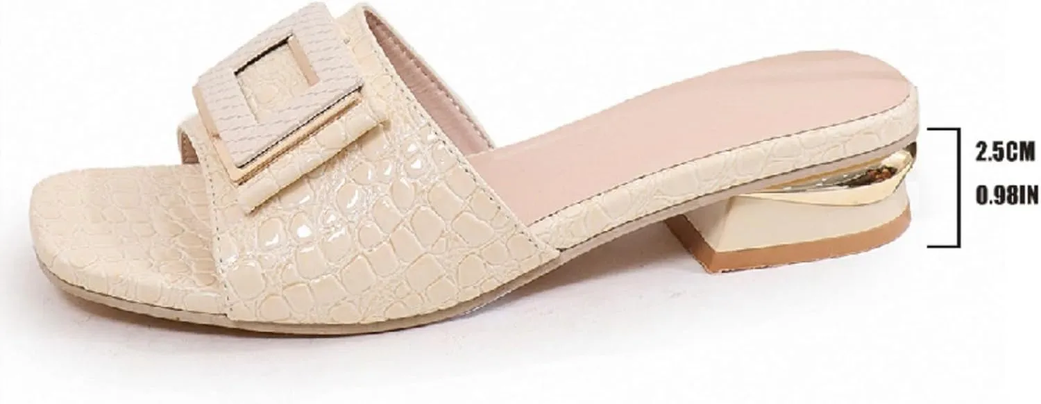 Women's Sandals Comfortable Low Chunky Heels Open Toe Flats Slide Sandals for Dressy Casual Daily Walking Wear Shoes