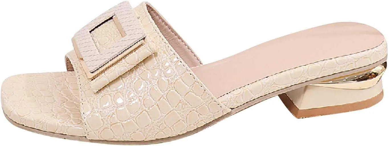 Women's Sandals Comfortable Low Chunky Heels Open Toe Flats Slide Sandals for Dressy Casual Daily Walking Wear Shoes