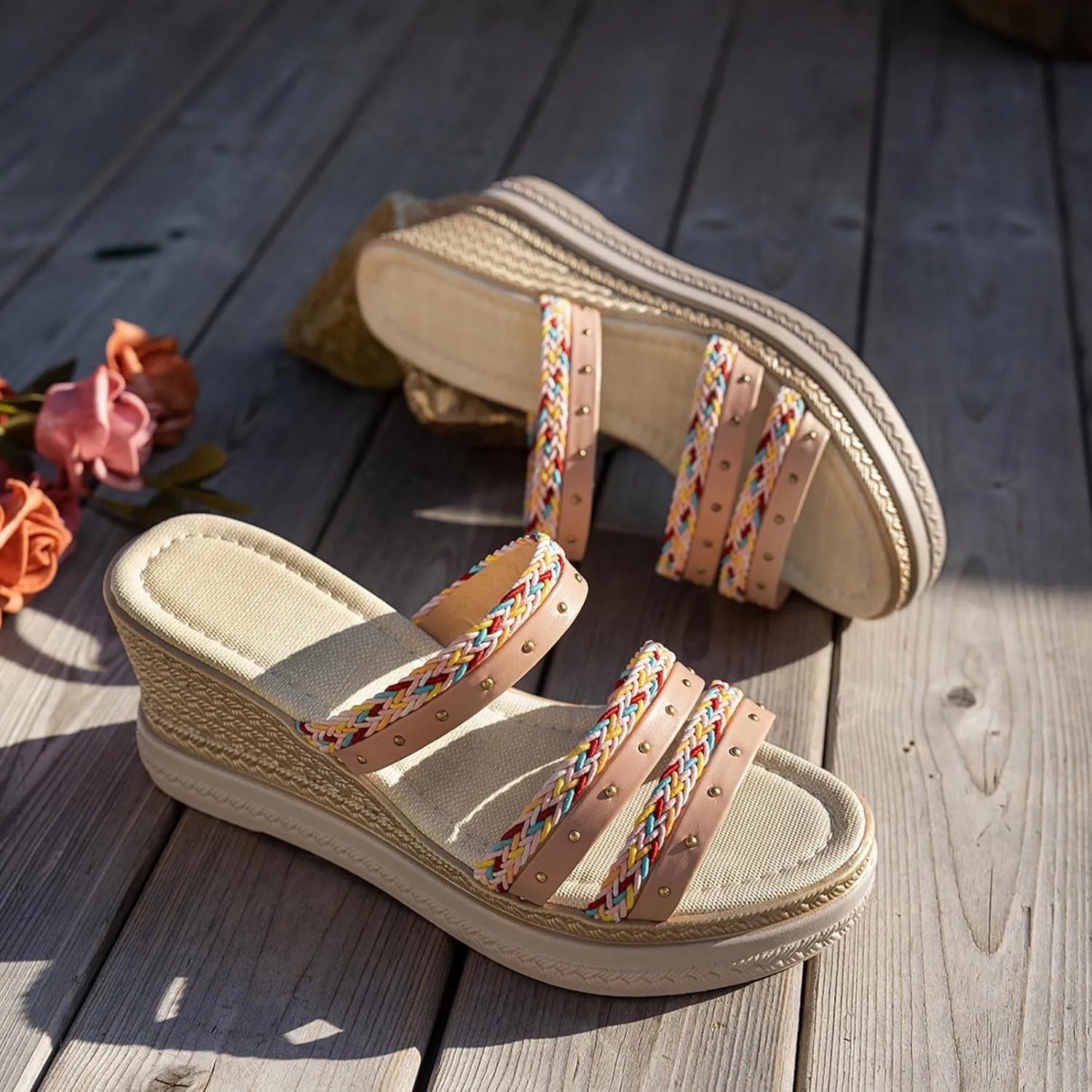 Womens Sandals Dressy Platform Sandals Vintage Braid Casual High Heels Open Toe Slip On Espadrille Wedges Shoes 2025