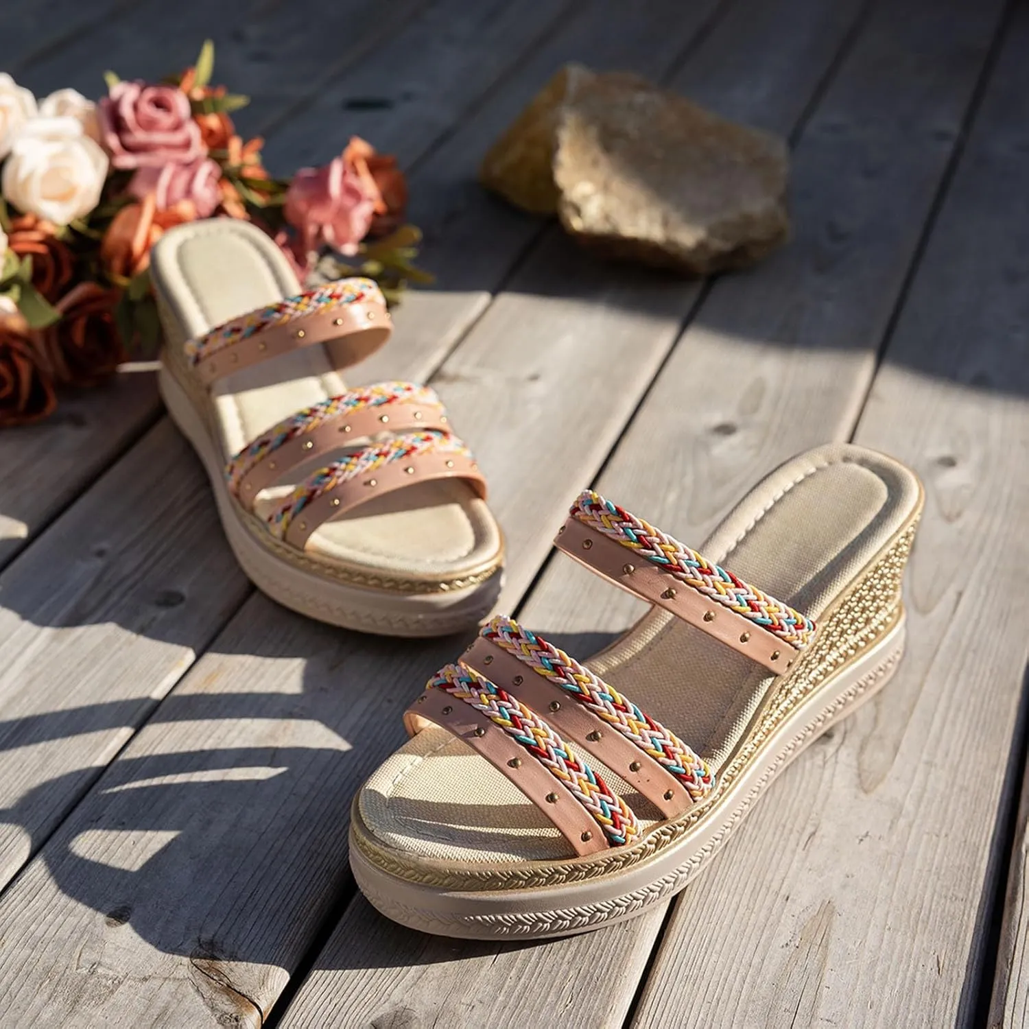 Womens Sandals Dressy Platform Sandals Vintage Braid Casual High Heels Open Toe Slip On Espadrille Wedges Shoes 2025
