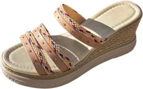 Womens Sandals Dressy Platform Sandals Vintage Braid Casual High Heels Open Toe Slip On Espadrille Wedges Shoes 2025