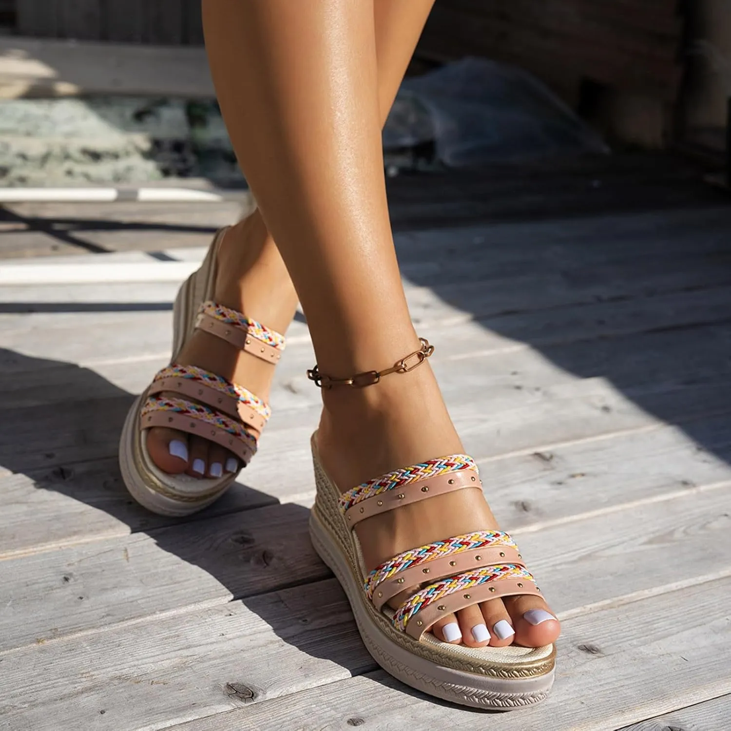 Womens Sandals Dressy Platform Sandals Vintage Braid Casual High Heels Open Toe Slip On Espadrille Wedges Shoes 2025