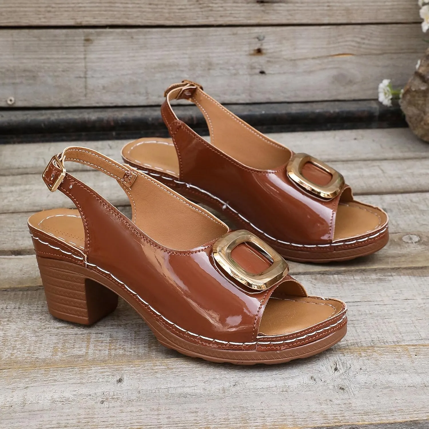 Womens Sandals Dressy, Womens Chunky Block Heels Open Toe Sandals 2025 Summer Casual Sandal with Adjustable Ankle Strap
