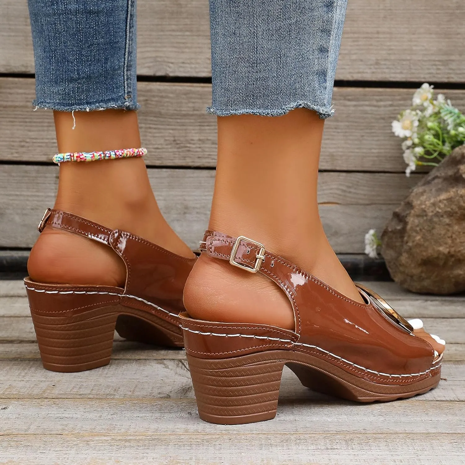 Womens Sandals Dressy, Womens Chunky Block Heels Open Toe Sandals 2025 Summer Casual Sandal with Adjustable Ankle Strap