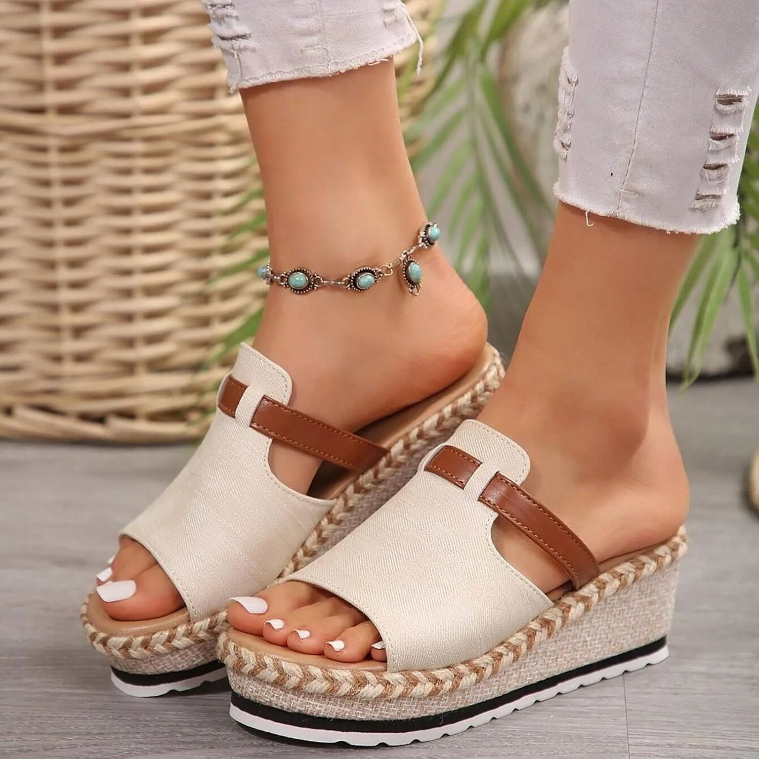 Womens Sandals Platform Ankle Strap Womens Sandals Open Toe Espadrille Wedge Slip On Sandals for Women
