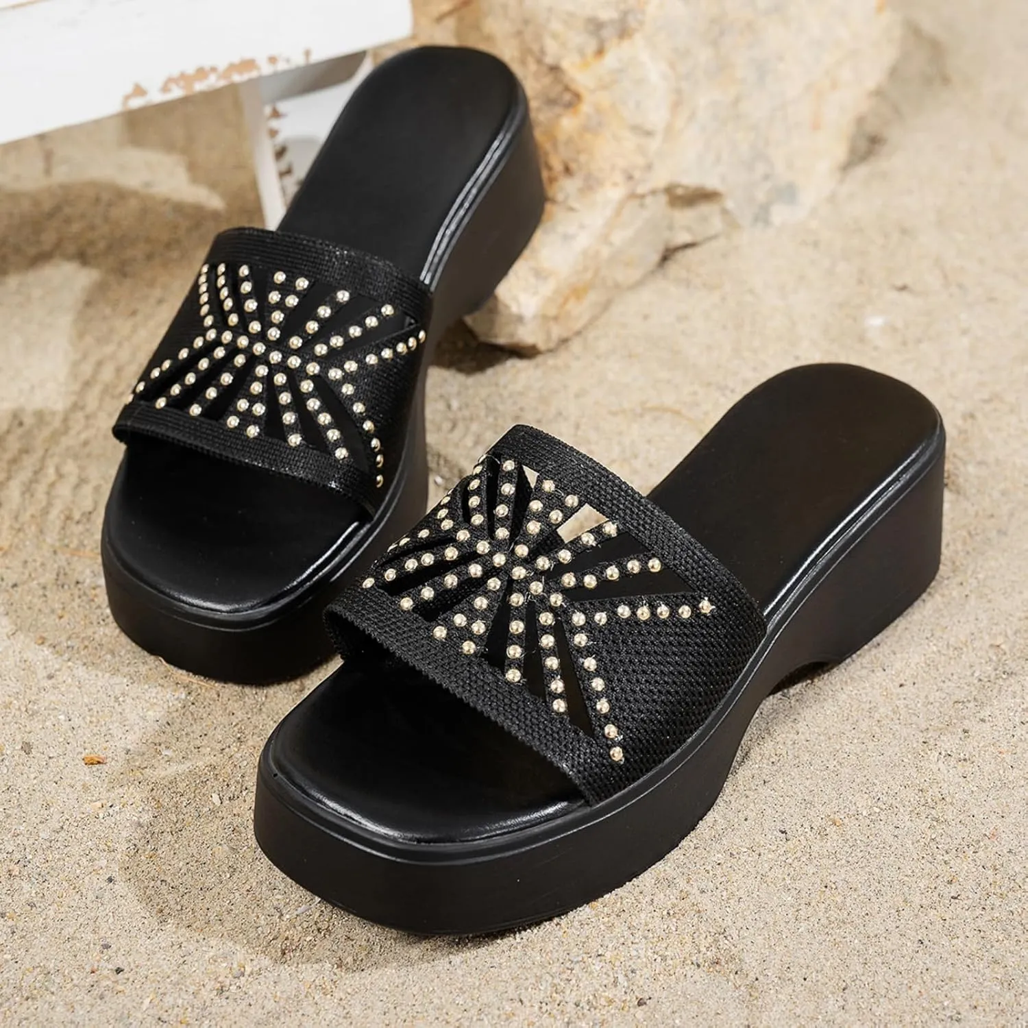 Womens Sandals Platform Wedge Sandal Slip On Open Toe High Heel Sandals Summer Casual Dressy Shoes Fashion Sandal