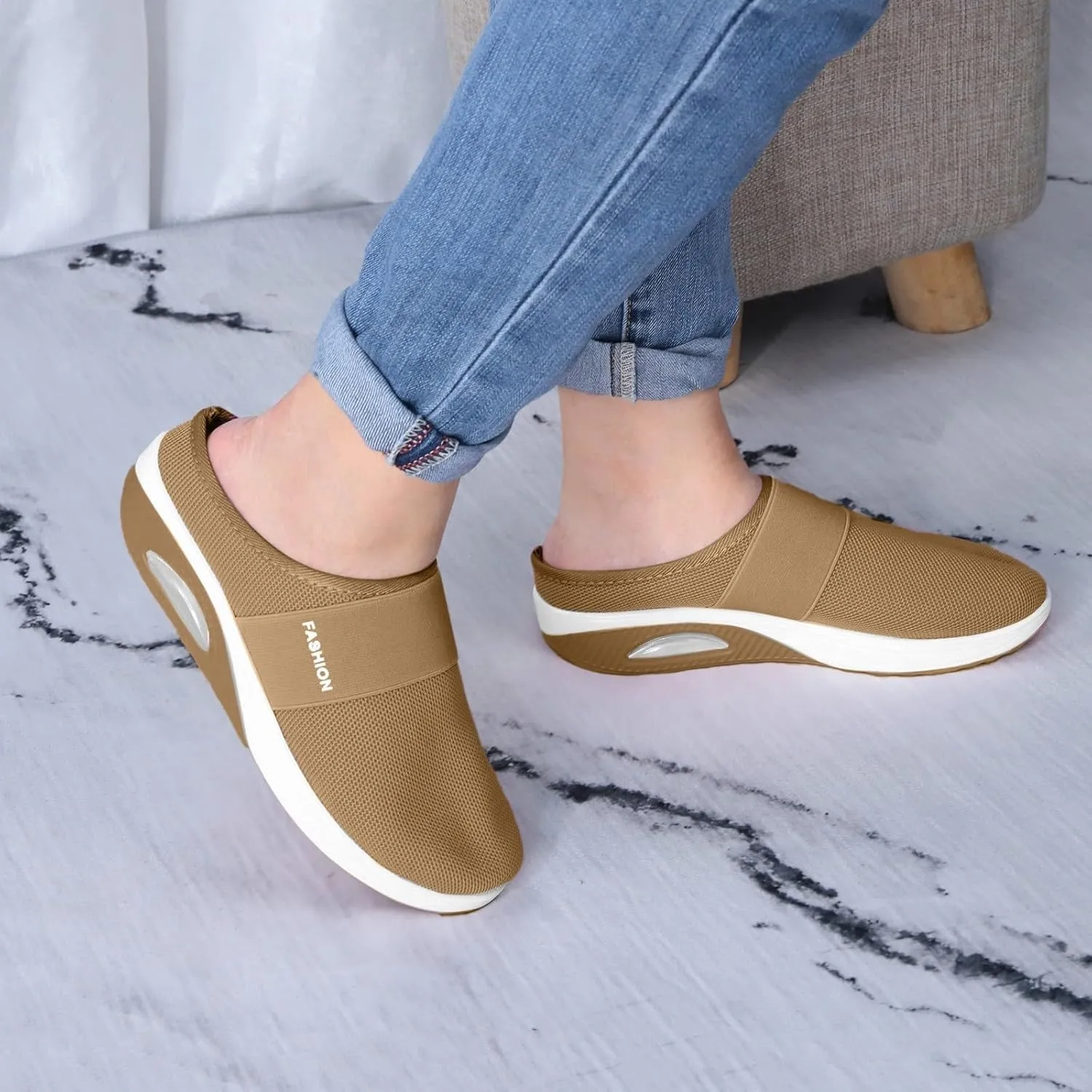 Womens Sandals With Arch Support Casual Womens Slip On Mules Walking Slippers Closed Toe Slides Orthopedic Shoes