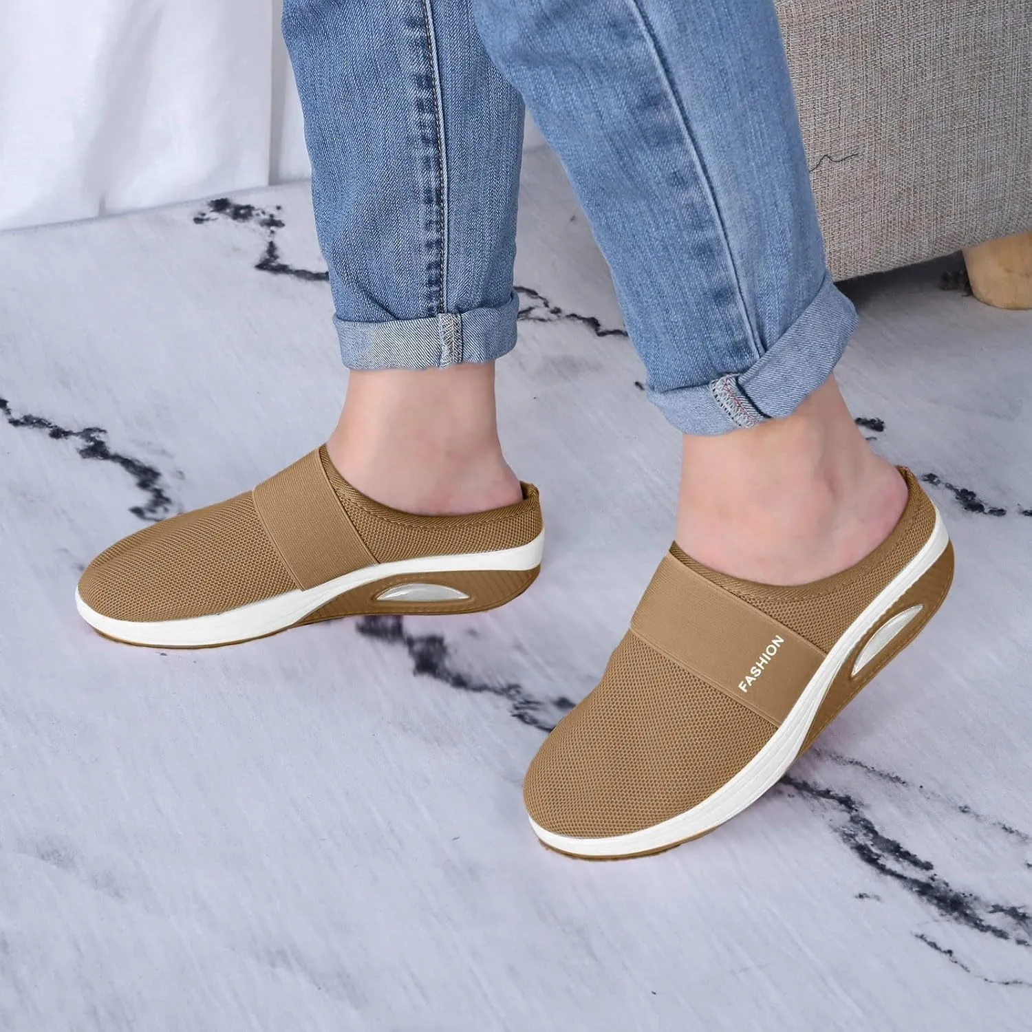Womens Sandals With Arch Support Casual Womens Slip On Mules Walking Slippers Closed Toe Slides Orthopedic Shoes