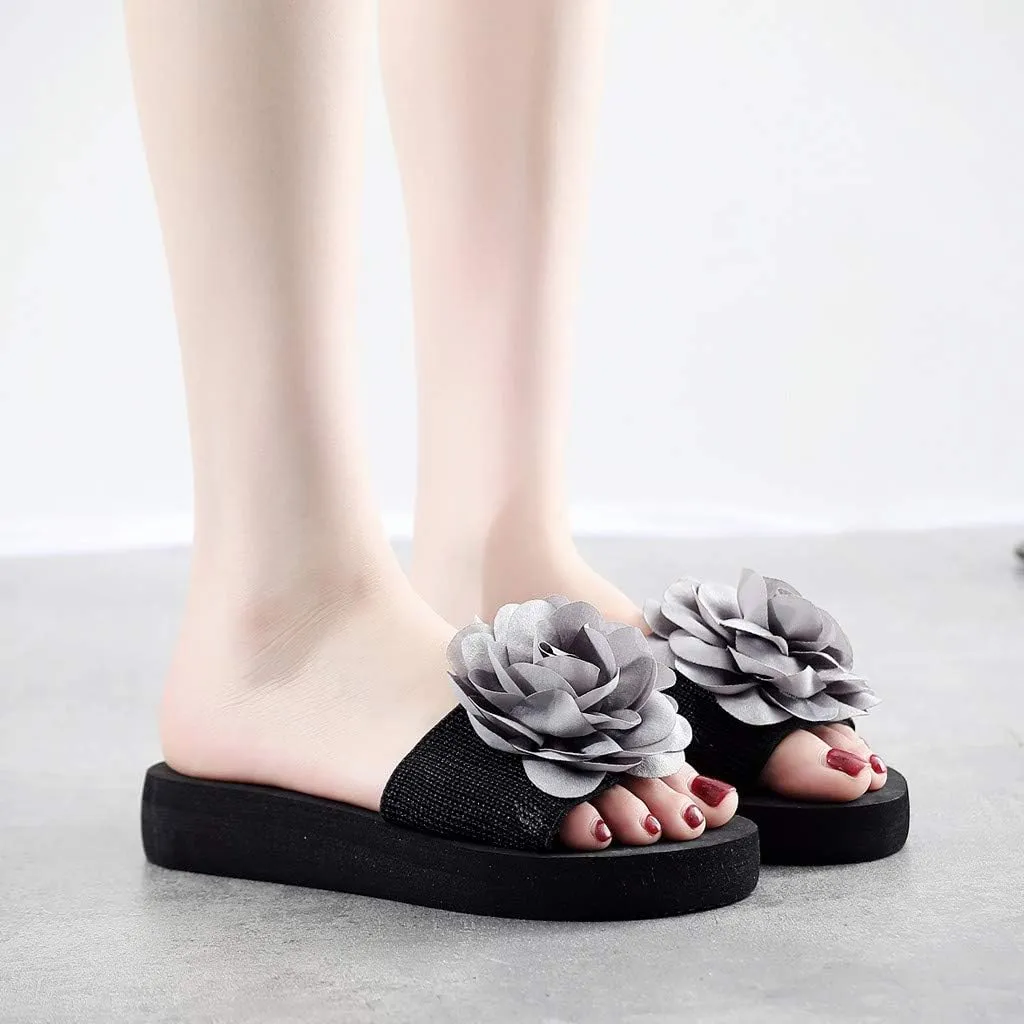 Womens Sandals, Womens Flower Flip-Flops, Summer Clip-Toe Flats, Indoor Outdoor Slippers Light Non-Slip