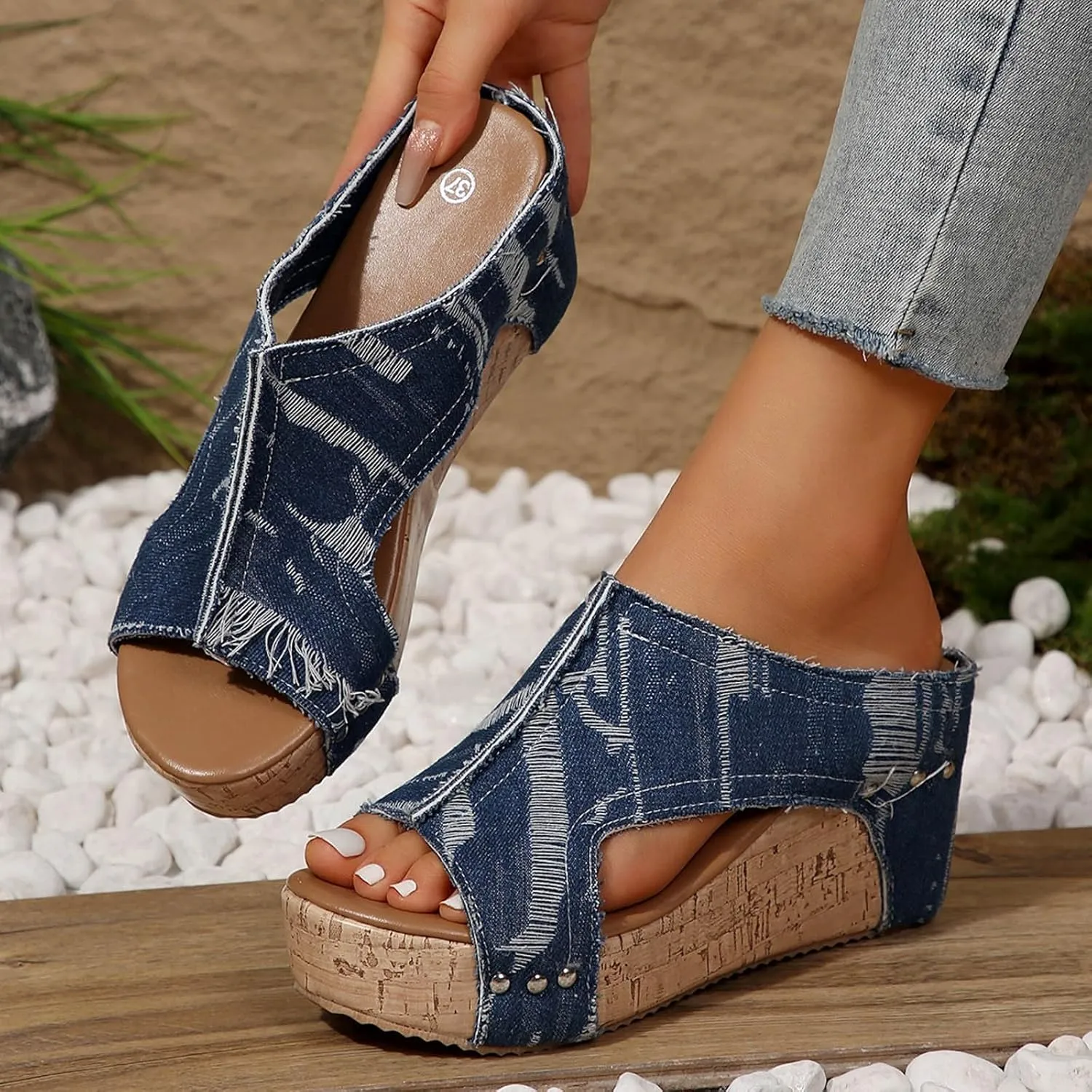 Womens Sandals Womens Platform Wedge Sandals Open Toe Slip On Slides Cork Heeled Cutout Comfortable Summer Shoes