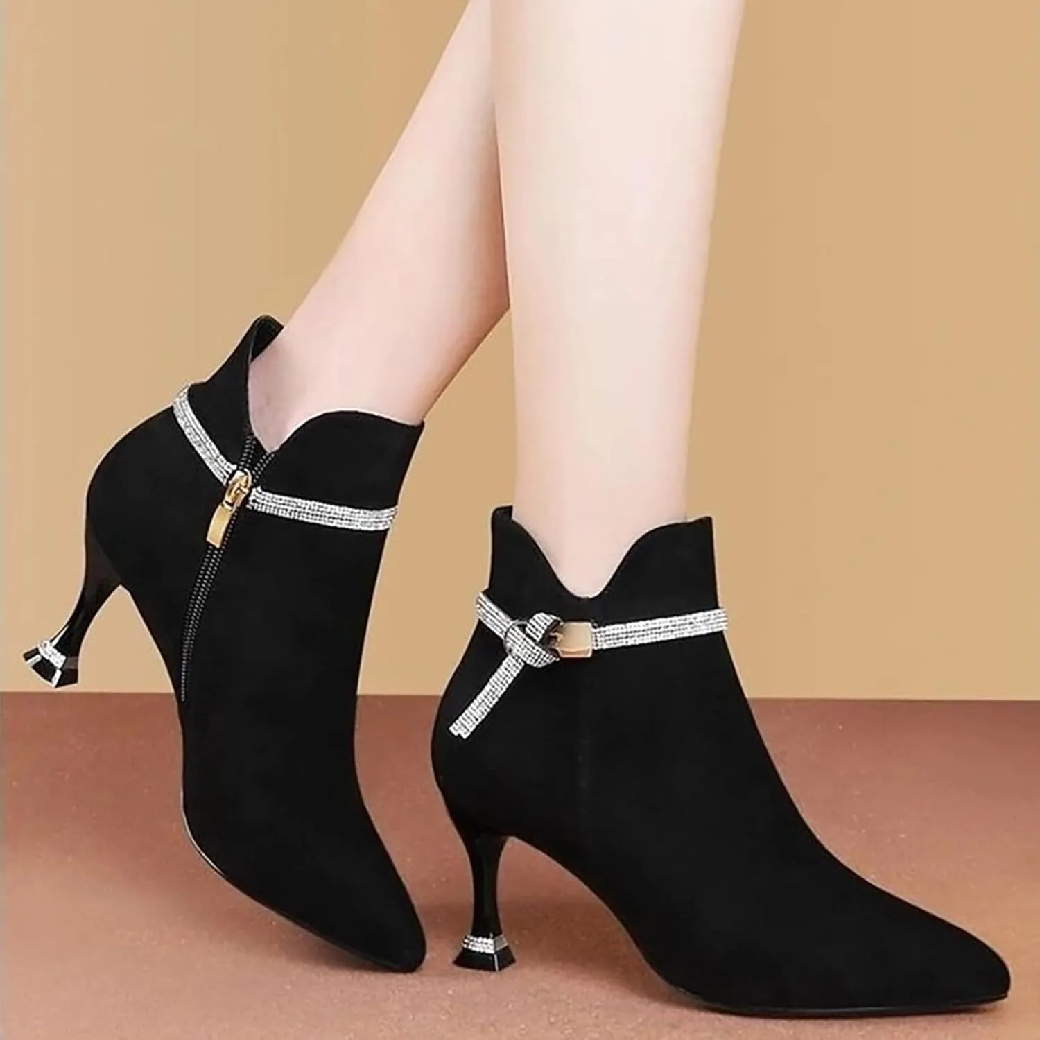 Women's Short Boots High Heels Fashionable Boots Slim Heel Short Ankle Belt Non Broken Toe Brace Or Splint