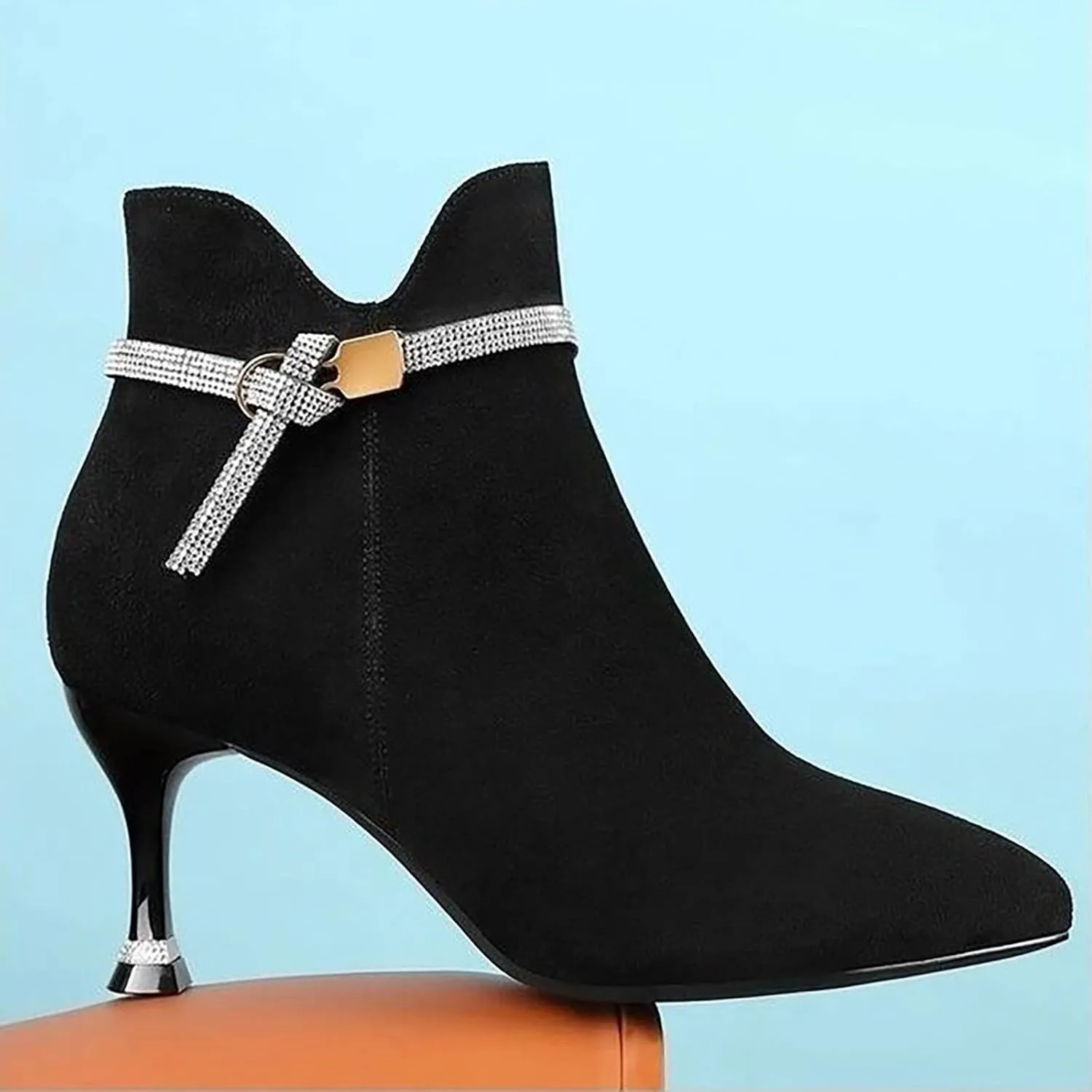 Women's Short Boots High Heels Fashionable Boots Slim Heel Short Ankle Belt Non Broken Toe Brace Or Splint