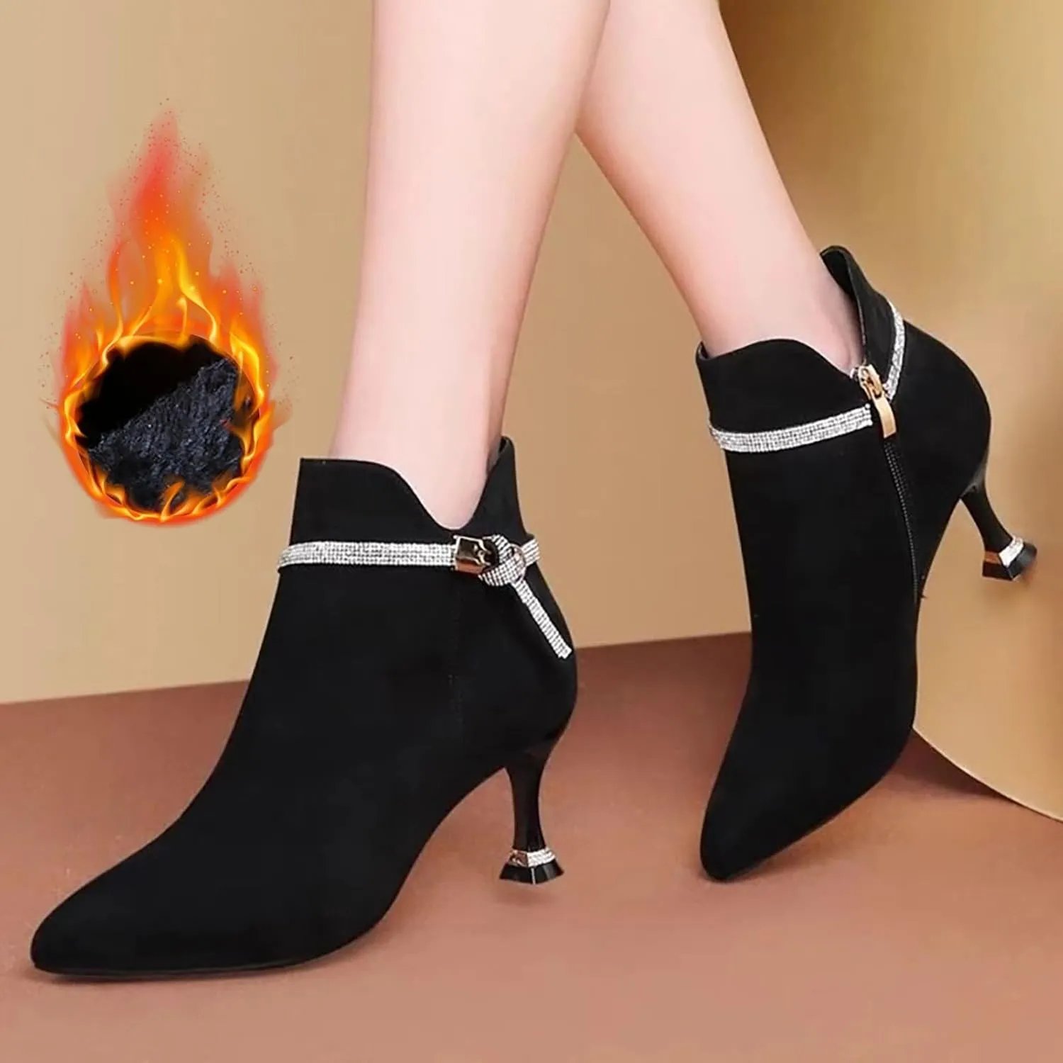 Women's Short Boots High Heels Fashionable Boots Slim Heel Short Ankle Belt Non Broken Toe Brace Or Splint