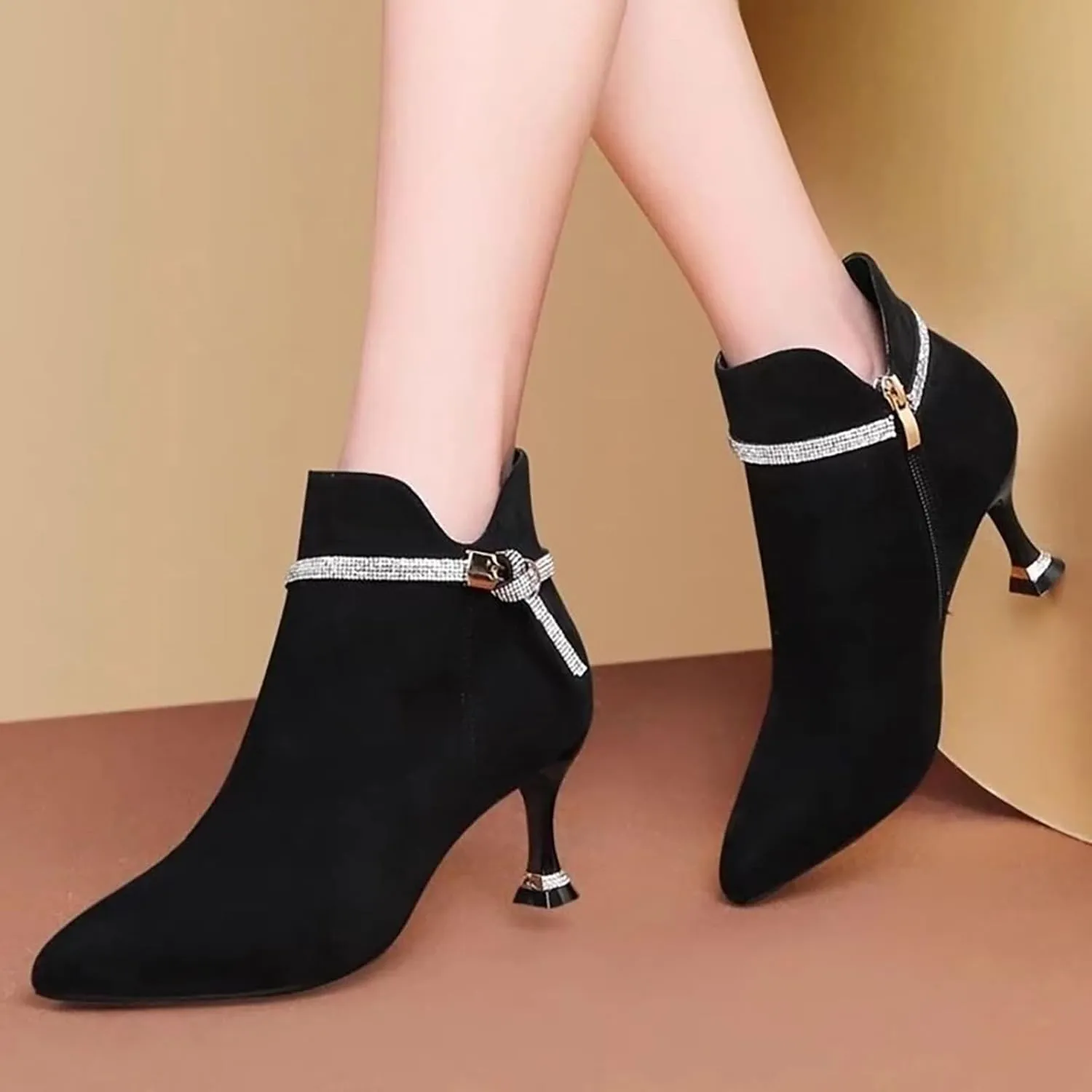 Women's Short Boots High Heels Fashionable Boots Slim Heel Short Ankle Belt Non Broken Toe Brace Or Splint
