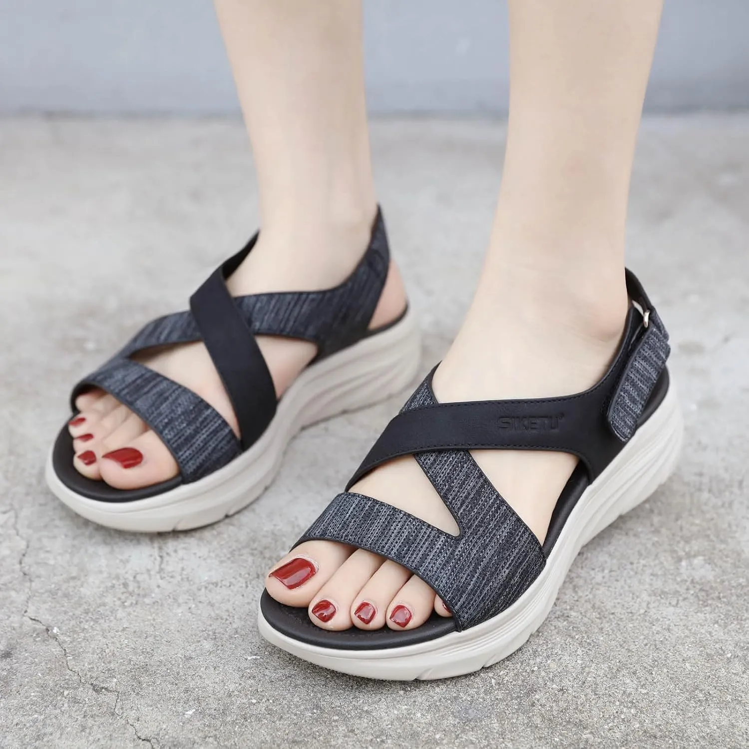 Womens Slip On Sandals Womens Comfort Flat Slides Soft Thick Bottom Walking Flat Sandals With Adjustable Straps