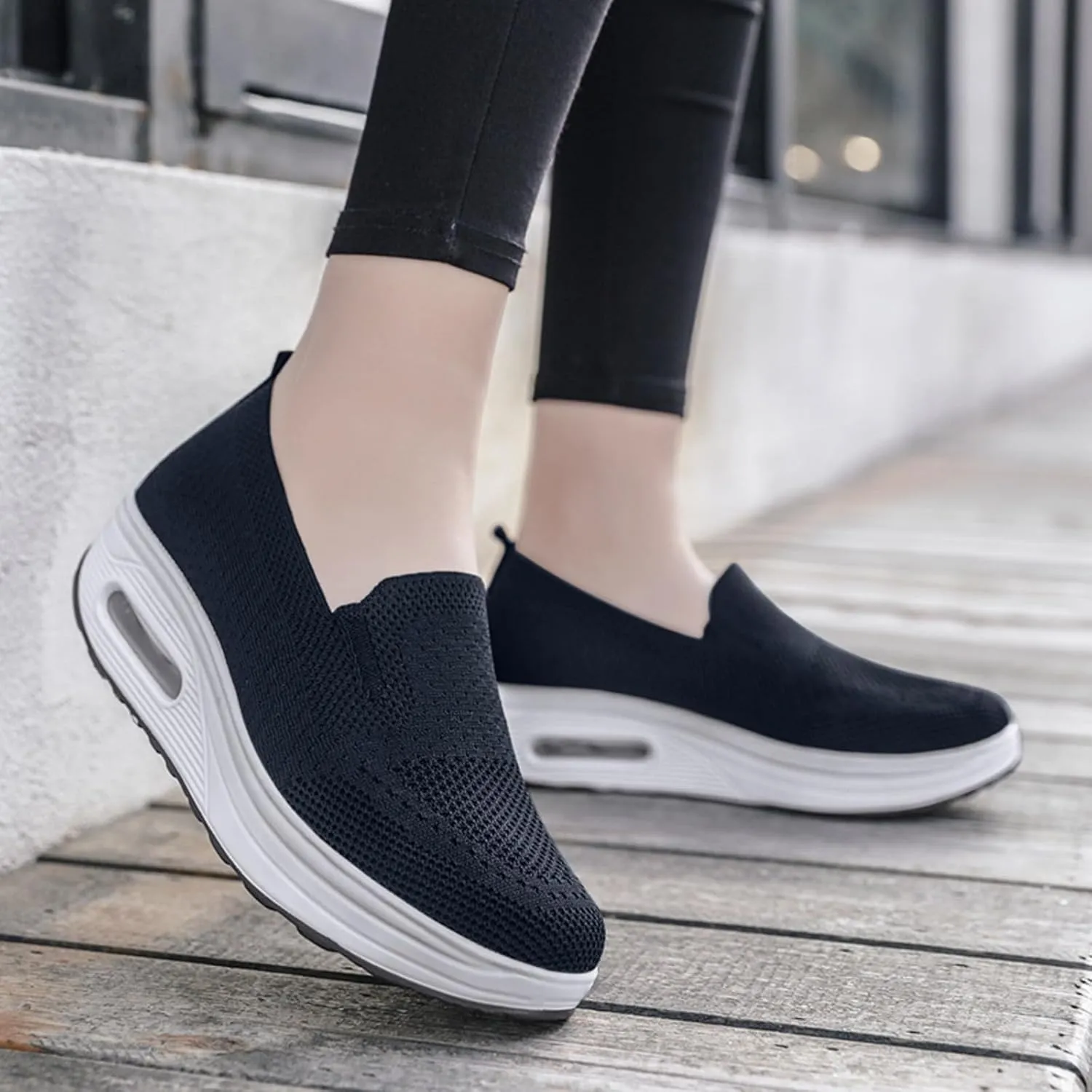 Womens Slip On Sneakers Breathable Mesh Knitted Woven Low Top Walking Shoes Fashion Comfortable Orthopedic Sneakers Casual Lightweight Wide Width Arch Support Non-Slip Shoes