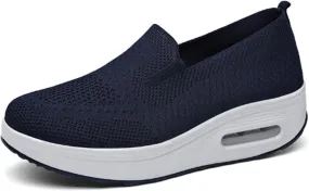 Womens Slip On Sneakers Breathable Mesh Knitted Woven Low Top Walking Shoes Fashion Comfortable Orthopedic Sneakers Casual Lightweight Wide Width Arch Support Non-Slip Shoes