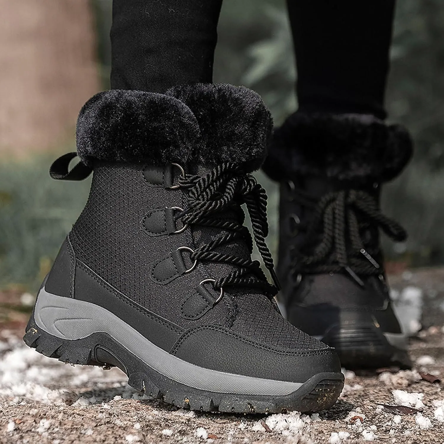 Womens Snow Boots Lace-up Warm Fleece Lined Winter Boots for Women Anti Slip Ankle Boots Mid Calf Boots Water-proof Outdoor Boots Comfortable Walking Shoes for Women Ladies Girls