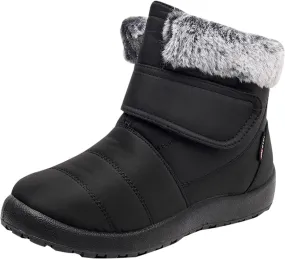 Womens Snow Boots Warm Fleece Lined Winter Boots Comfortable Slip On Outdoor Shoes for Women Round Toe Hook Loop Flat Boots Water-proof Booties Anti-Slip Walking Shoes Mid-Calf Boots