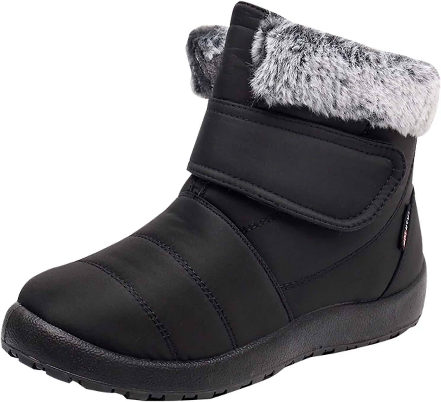 Womens Snow Boots Warm Fleece Lined Winter Boots Comfortable Slip On Outdoor Shoes for Women Round Toe Hook Loop Flat Boots Water-proof Booties Anti-Slip Walking Shoes Mid-Calf Boots