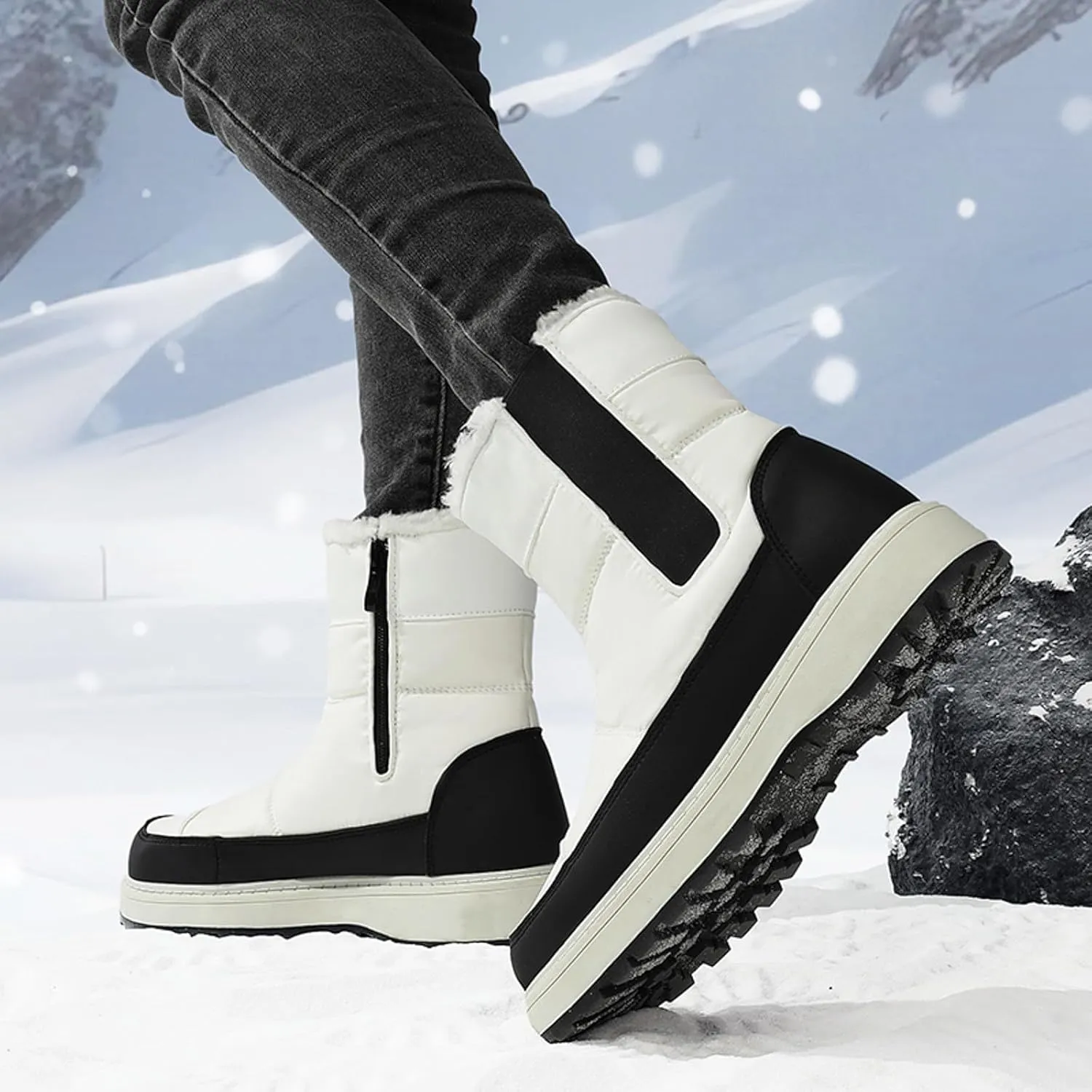 Womens Snow Boots Winter Boots for Women Warm Fleece Lined Furry Mid Calf Boots Ladies Platform Boots Water-proof Non-Slip Outdoor Shoes Comfortable Walking Hiking Shoes for Women