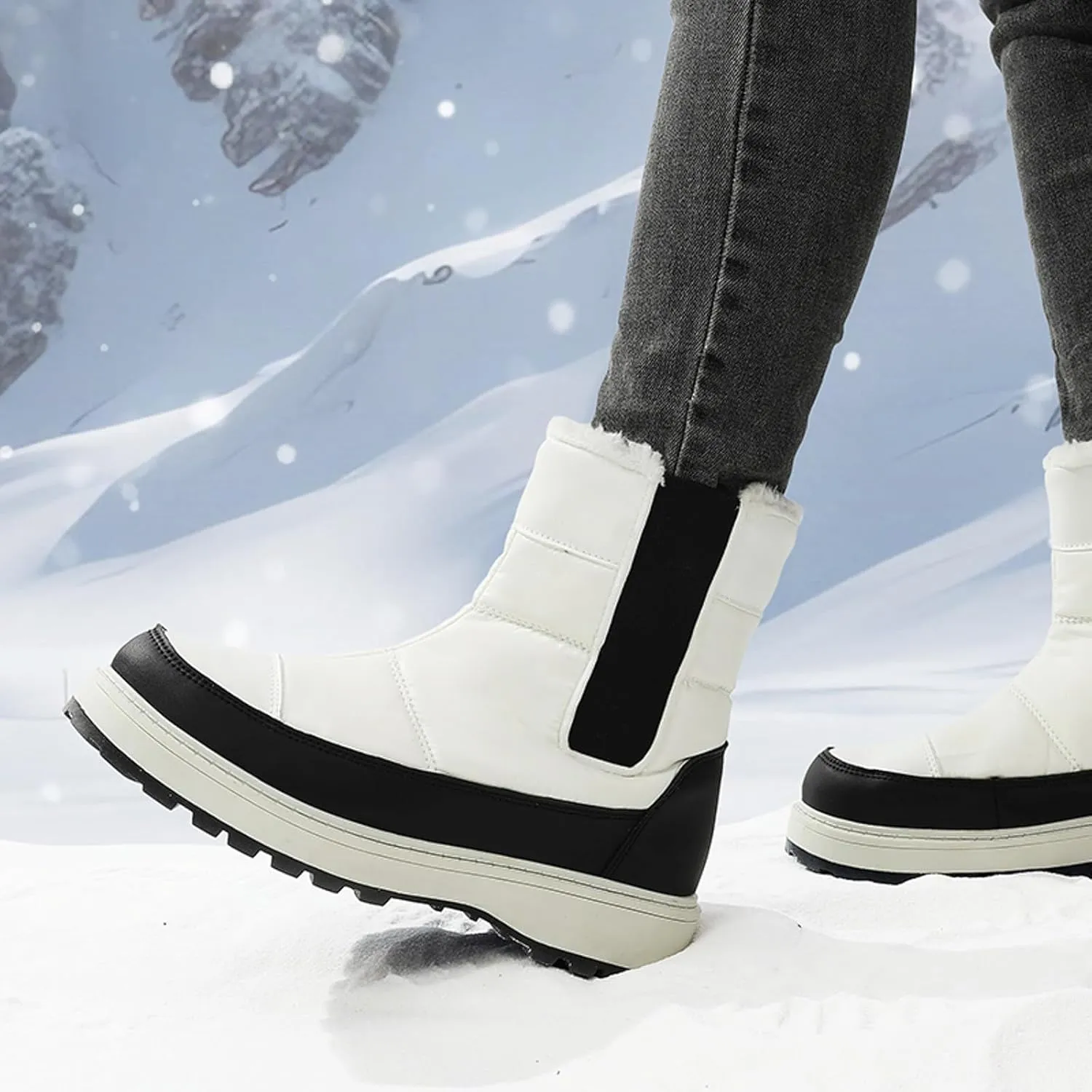 Womens Snow Boots Winter Boots for Women Warm Fleece Lined Furry Mid Calf Boots Ladies Platform Boots Water-proof Non-Slip Outdoor Shoes Comfortable Walking Hiking Shoes for Women