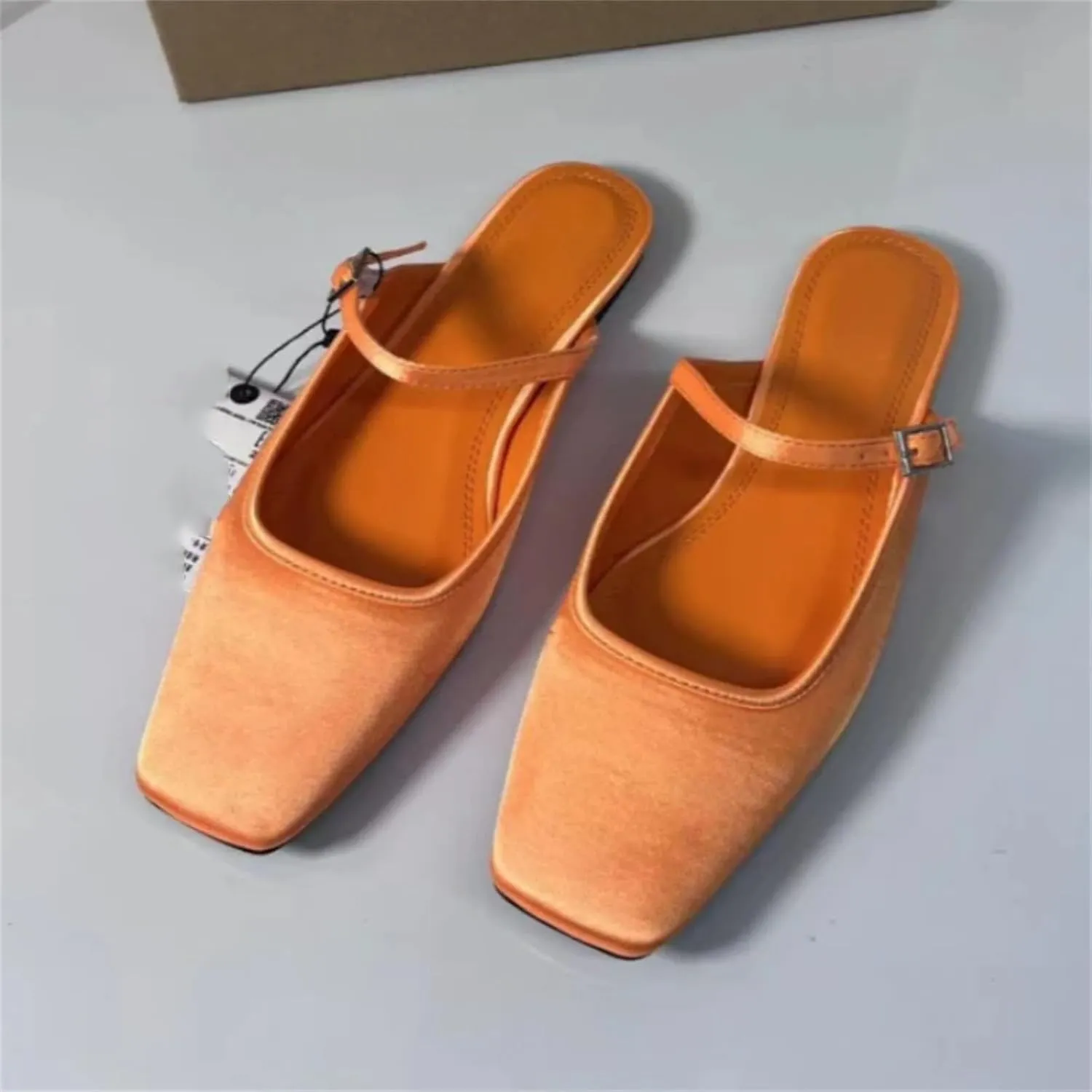 Women's Square Toe Slingbacks, Satin Buckle Breathable Chic Mules
